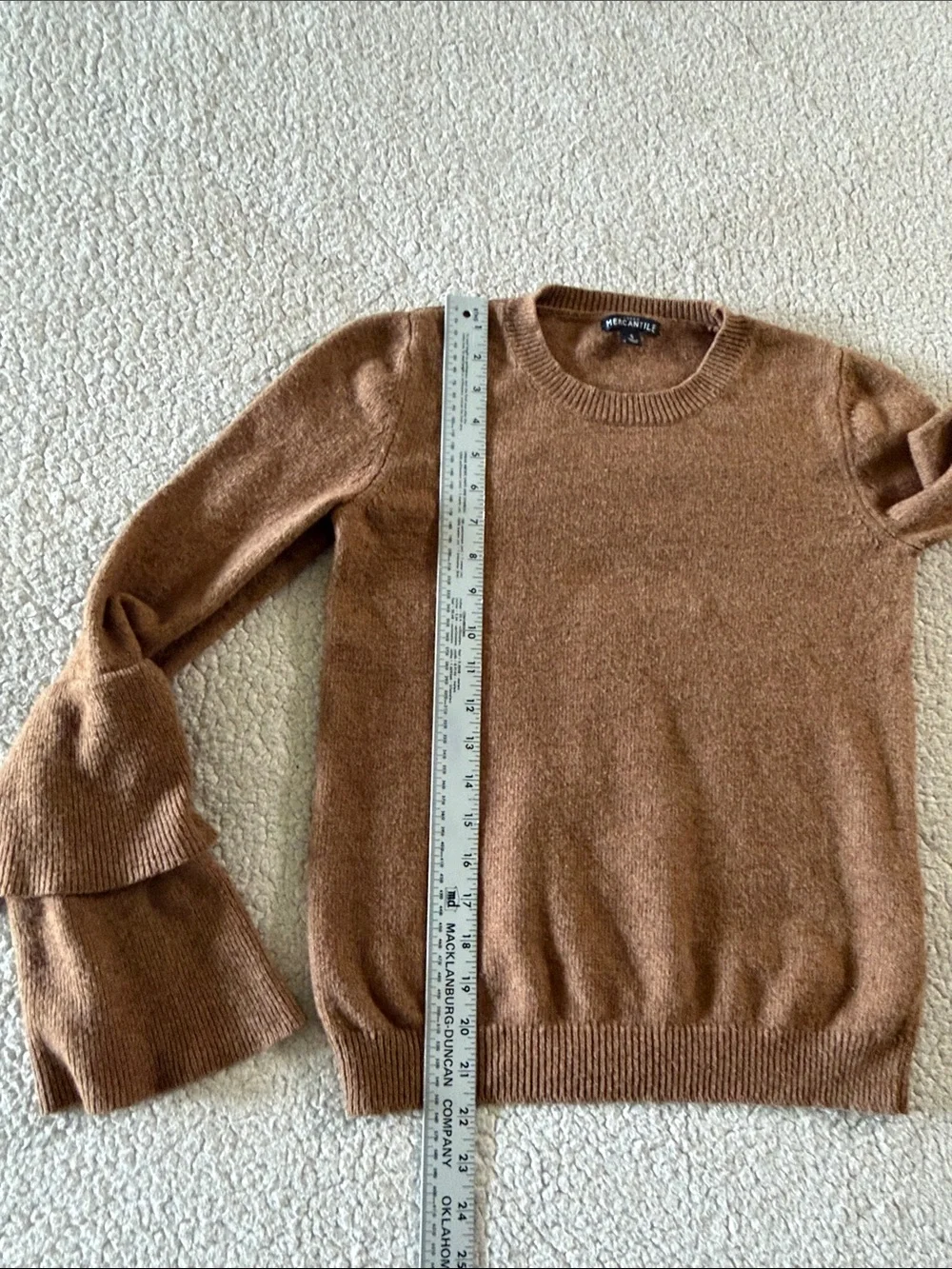 J. Crew Wool Blend Brown Tiered Bell Sleeve Crewneck Sweater Small
